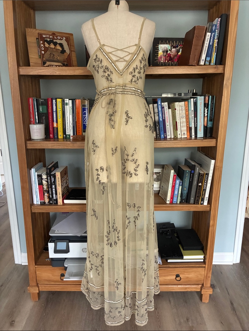 Free People Sheer Embroidered Slip Dress in Champagne - Picture 7 of 8